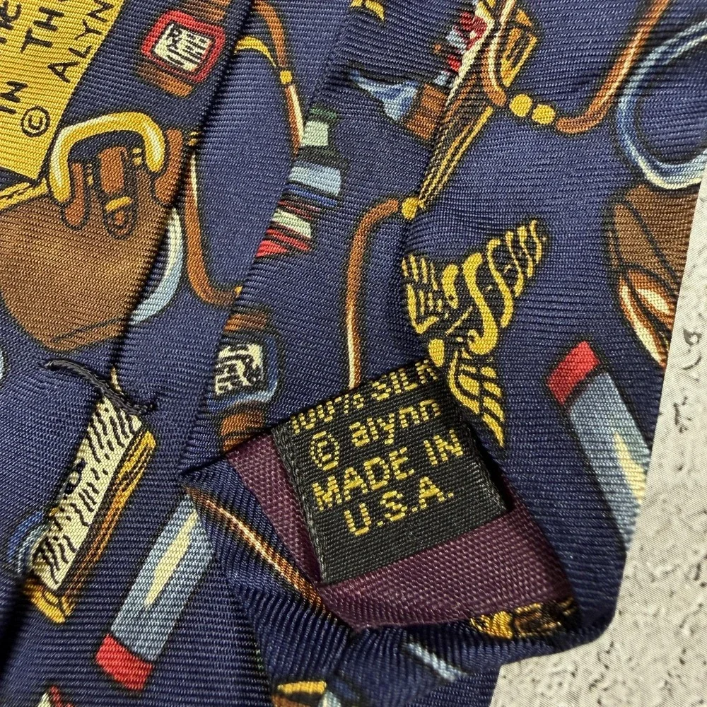 VTG Alynn Neckwear Silk Tie Mens One Size Blue Medical Doctor 100% Silk Made USA
